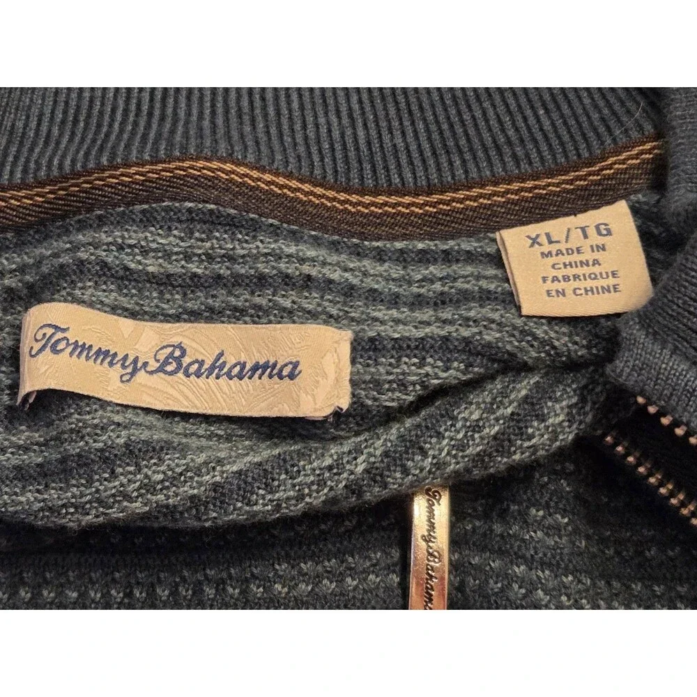 Tommy Bahama 1/4 Zip Sweater Mens XL Teal Textured Knit Pullover Cotton Tencel